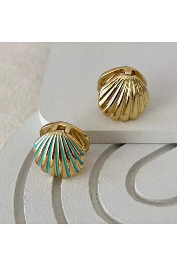 juleeco Turquoise Striped Oyster Double Sided Earrings(1.5X1.5Cm)