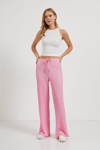 Arma Life Women's Flexible Waist Elastic Wide Leg Pink Trousers
