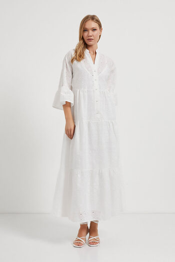Arma Life Women's Brode Button Maxi White Long Bohemian Dress