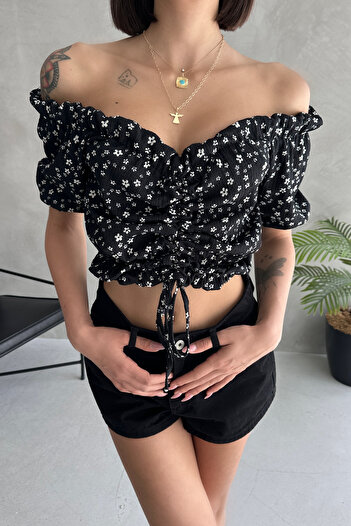 New Now Summer Flower Patterned Madonna Collar Front Tie Dress Bluz