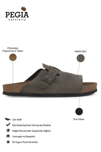 Pegia Genuine Leather Men's Buckle Slippers 215030