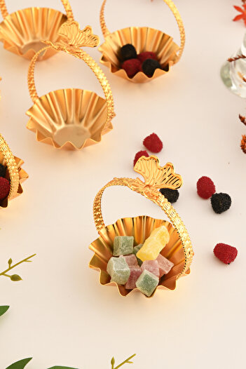 AKSESUAR EVRENİ Teris'S-Dk Gold Set of 6 Sugar Bowl Turkish Delight Bowl Snack Bowl Presentation Bowl Decorative Bowl with Handles