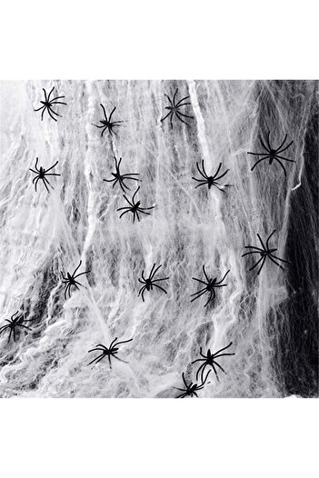 MUXItrade Spider web set with 30 artificial spiders MUXItrade, cotton/plastic, white/black