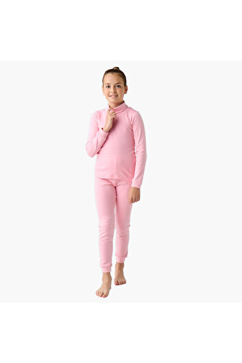 Juniors Solid High Neck Thermal Top and Leggings Set