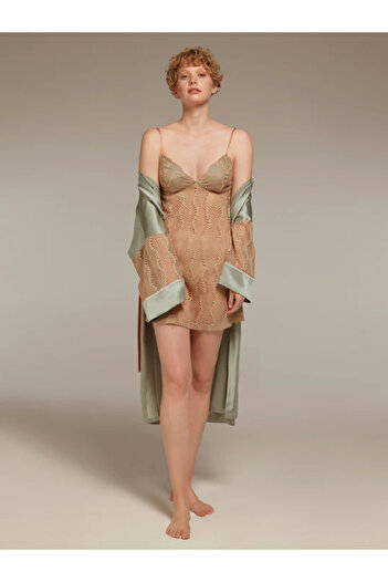 BONJOUR MADAME Bjm-1318 Nightgown & Dressing Gown Set - Silky Satin Ecru Ecru