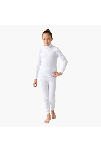 Juniors Solid High Neck Thermal Top and Leggings Set