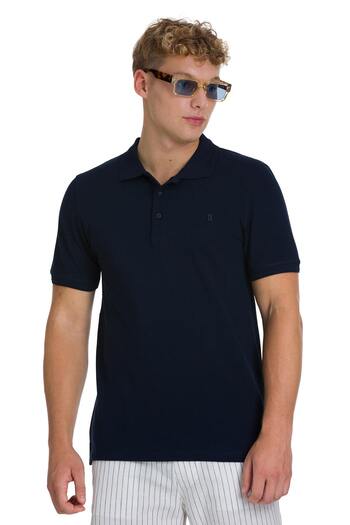 Hatemoğlu Navy Blue Regular Fit 100% Cotton Polo Neck T-Shirt