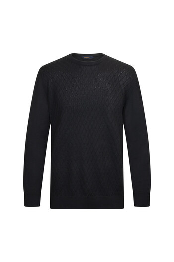 Hatemoğlu Black Regular Fit Jacquard Crew Neck Wool Knitwear Sweater
