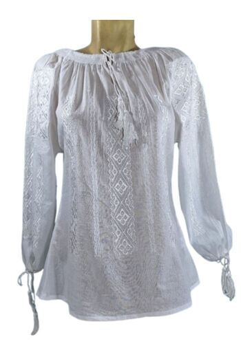 OEM Women's Blouse, Cotton, Long Sleeve, Traditional Model, White, Size 3XL