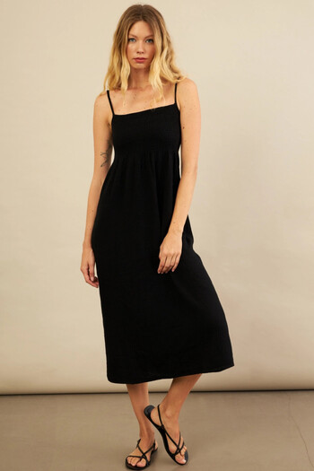 Cool & Sexy Women's Black Gipeli Midi Muslin Dress Yel221685