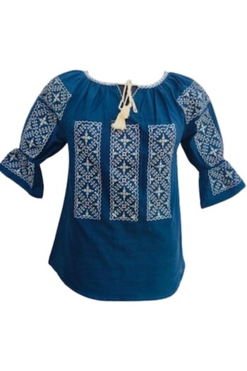 OEM Traditional Women's Blouse, Cotton, Dark Blue, Size M