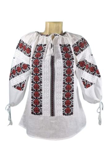OEM Women's Blouse - Traditional Embroidery Model - Black-Red, Cotton, 3/4 Sleeve, Size 2XL