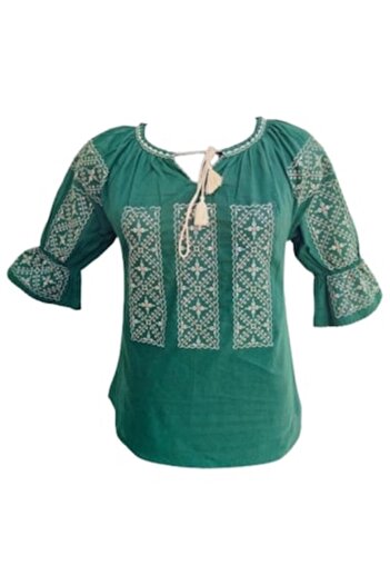 OEM Traditional Women's Blouse, Cotton, Green, Size S