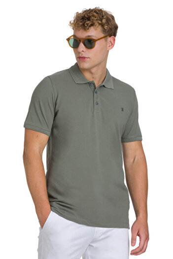 Hatemoğlu Olive Green Regular Fit 100% Cotton Polo Neck T-Shirt