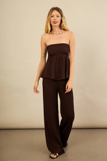 Cool & Sexy Women's Brown Bubble Bottom Top Set Flu337