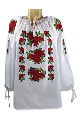 OEM Ie Dama, Bumbac, Model Traditional, Maneca Lunga, Broderie Trandafiri, Marime 3XL