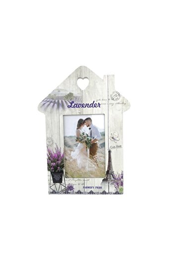 OEM Wooden photo frame in the shape of a house with lavender flowers, M2, 20x28 cm