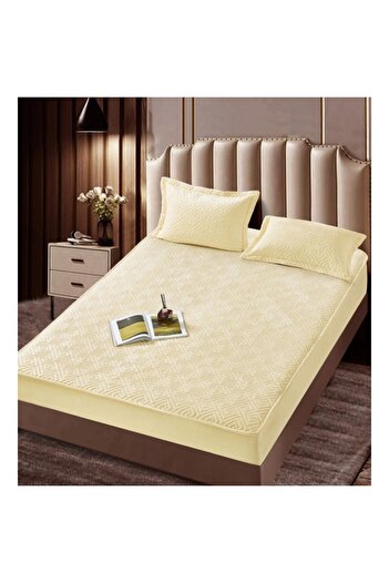 JOJO HOME Bedspread and 2 pillowcases, velvet, abstract, quilted mattress, 160x200cm, ivory