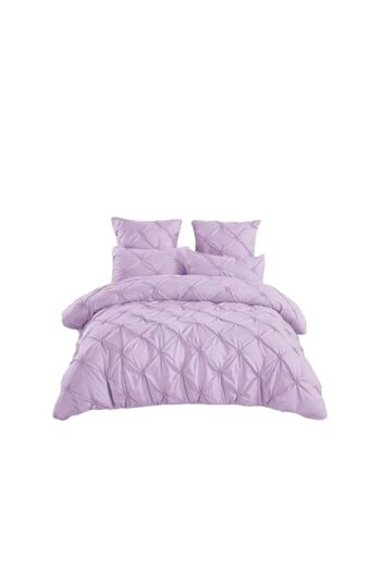 OEM Lenjerie de pat dublu, Model Pliuri Brodate, Uni, 6 piese, 2 Persoane, Bumbac Finet, 230x250cm, Lila