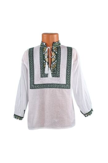 OEM Ie nationala, din bumbac pentru baieti Alb cu broderie geometrica, 2 ani