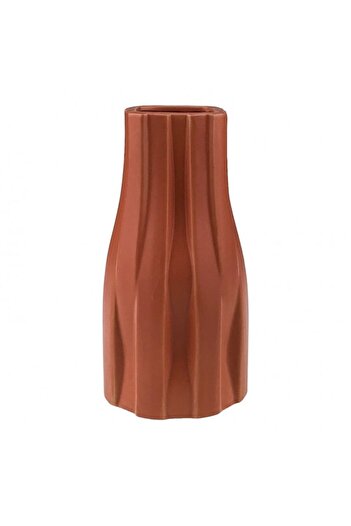OEM Ceramic vase with stripes, 10x20 cm, brick color