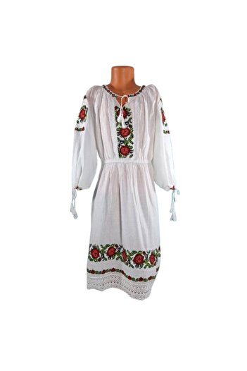 OEM National Dress for Girls, Cotton, White with Multicolor Embroidery, Age 2