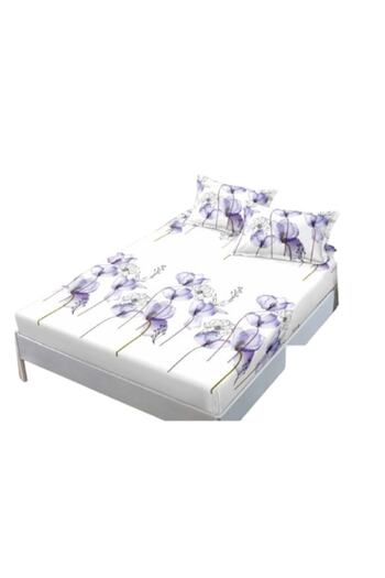 OEM Bed sheet and pillowcases set, Finet, 3 pieces, 140x200cm, Floral print, White-Lilac