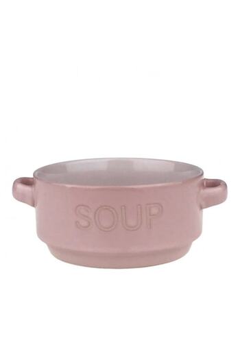 OEM Ceramic Bowl with Two Handles and 'Soup' Inscription 13x6 cm Pink