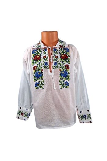 OEM National Shirt for Boys - White with Multicolored Floral Embroidery, 6 Years