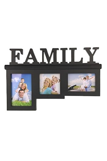 OEM Plastic photo frame with spaces for three photos and text "Family", Black, 41x27 cm