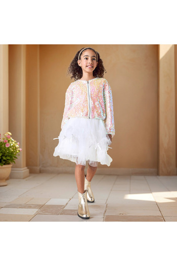 Juniors Bow Applique Layered Tulle Skirt
