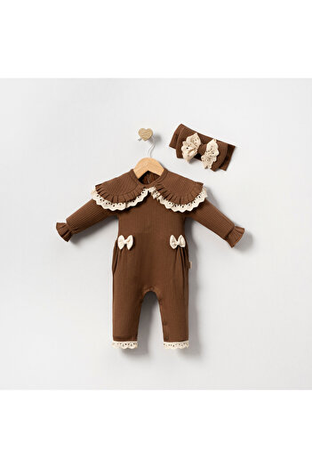minicayzen Baby Girl Jumpsuit Set with Fisto Collar and Brown Bandana