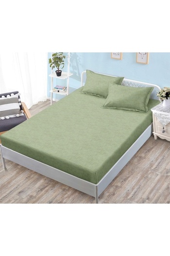 OEM Husa de Pat, cu Elastic, 3 Piese, Bumbac Satinat, 180x200cm, Verde Ou de Rata