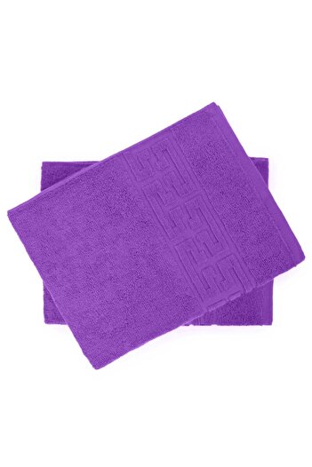 OEM Set 2 hand towels, Cotton, Greek Border, 500g/m², 30x50cm, Purple