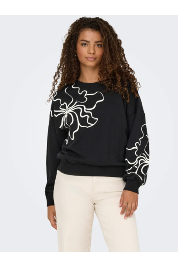 ONLY Onldessa L/S O-Neck Box Ub Swt Women's Black Printed Sweat