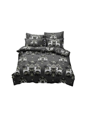 JOJO HOME Bed linen, Fitted sheet, Finet, 2 persons, 6 pieces, elegant with reindeer, 230x240cm,