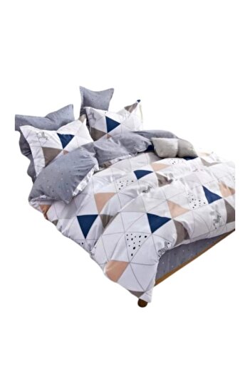 OEM Lenjerie de pat, 6 piese, 2 persoane, 230x250cm, Finet, Imprimeu Triunghiuri, Multicolor