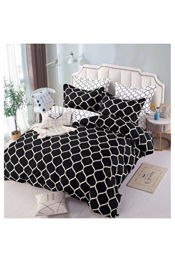 JOJO HOME Bed Linen, Jojo Home, M1, 6 Pieces, 2 Persons, 245x250cm, Superior Finet, Black White