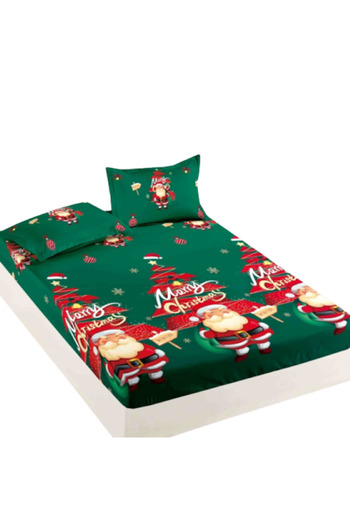 JOJO HOME Husa de pat si 2 fete de perna, Jojo Home, Finet, 2 persoane, 3 piese, Merry Santa Claus, 180x200cm,