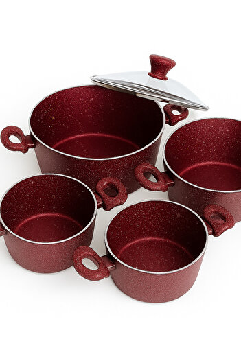 Armağan Granite Pot & Grill Pan Set 9 Pieces Thick Material XXL Tribe Size Long Lasting