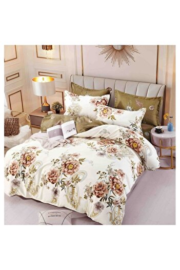 JOJO HOME Bed linen, Jojo Home, Roses Print, 6 pieces, 2 persons, 245x250cm, Finet Superior, Beige