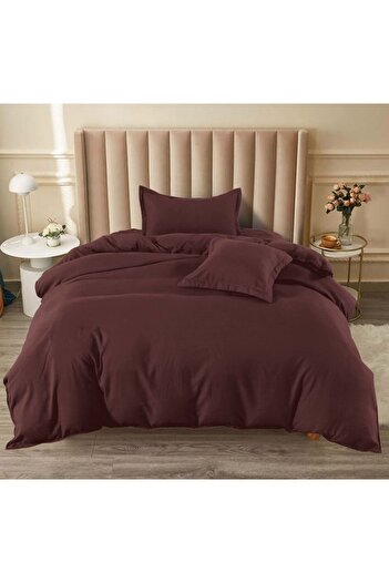 Pucioasa Bed Linen Set, Pucioasa, Uni, 4 Pieces, Single, 140x200cm, Finet Satin, Brown
