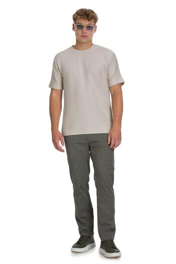 Hatemoğlu Μπλουζάκι Ecru Regular Fit Crew Neck Basic