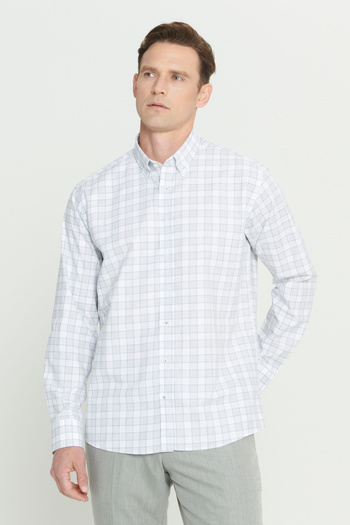 AC&Co / Altınyıldız Classics Чоловіча біло-хакі Comfort Fit Relaxed Fit 100 бавовна Класичний комір з ребристим коміром Gomlek