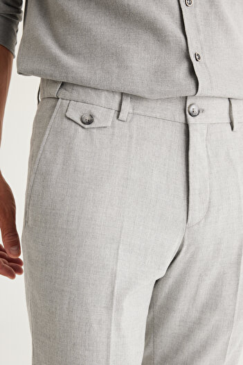 AC&Co / Altınyıldız Classics Erkek Gri Yünlü Slim Fit Dar Kesim Desenli Beli Lastikli Pantolon