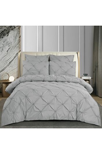 OEM Double Bedding Set, Embroidered Design, Finet, 6 Pieces, 2 Persons, Uni, 180x200cm, Light Gray