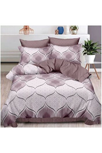 OEM Double bed linen with 2 sides, abstract, 6 pieces, 180x200cm, satin finish, plum color
