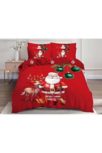 OEM Double Bedding Set, Christmas 3D Model, 6 Pieces, Cotton Finet, Santa Claus Print, Red