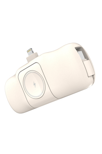 WOZINSKY Mini powerbank 5000mAh 15W iPhone Lightning i ładowarką do Apple Watch - beżowy