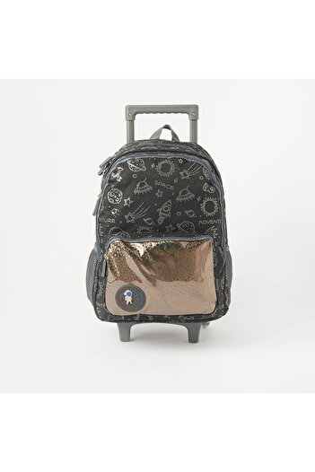 Juniors Printed Trolley Backpack with Retractable Handle - 16 inches